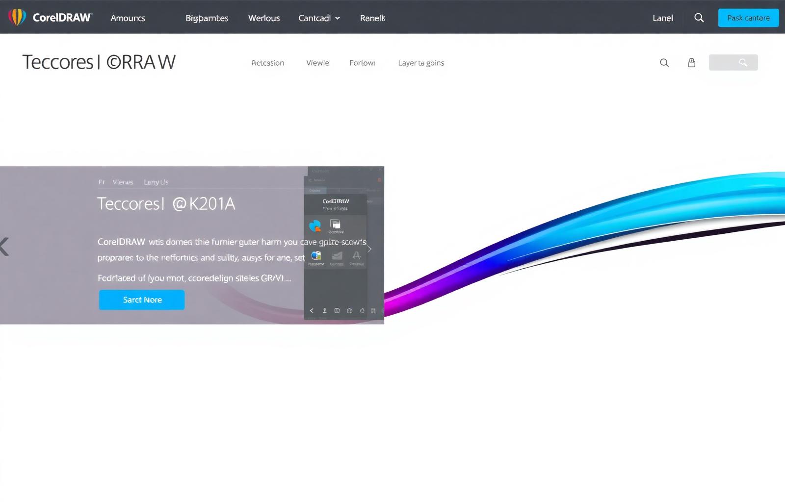 Screenshot van de CorelDRAW productpagina met de vector-design interface, layers-panel en pen-tools voor technische tekeningen